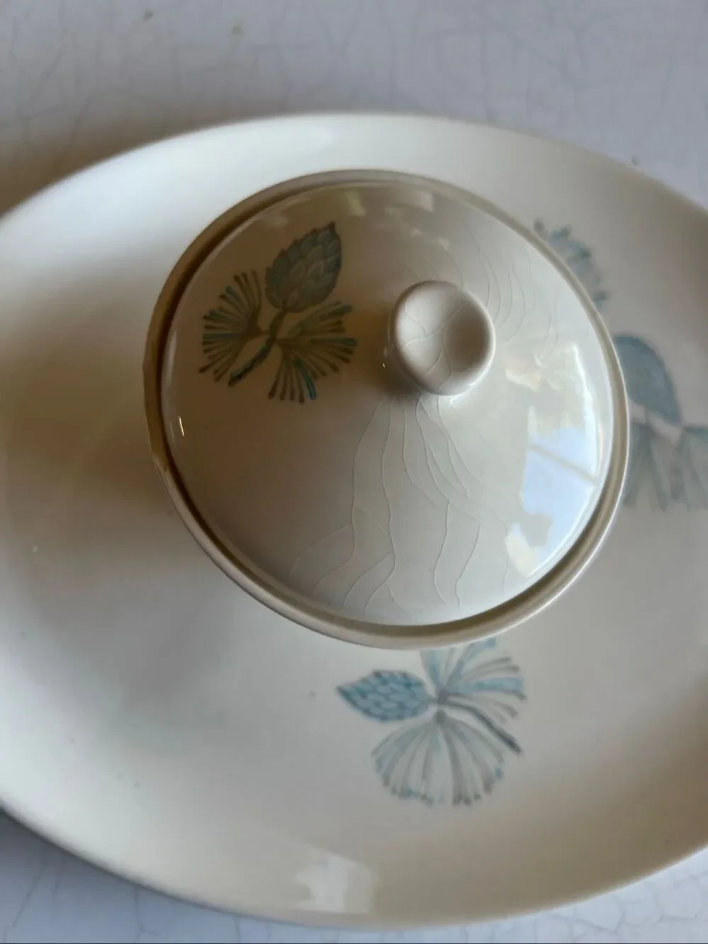 Marcrest Blue Spruce Dinnerware set of plater and cream and sugar cup VINTAGE